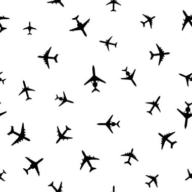 Beyaz üzerine uçak siluetleri. Soyut, pürüzsüz desen. Vektör EPS10. 