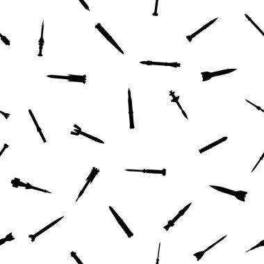 Beyaz üzerine roket silahları siluetleri. Soyut, pürüzsüz desen. Vektör EPS10. 