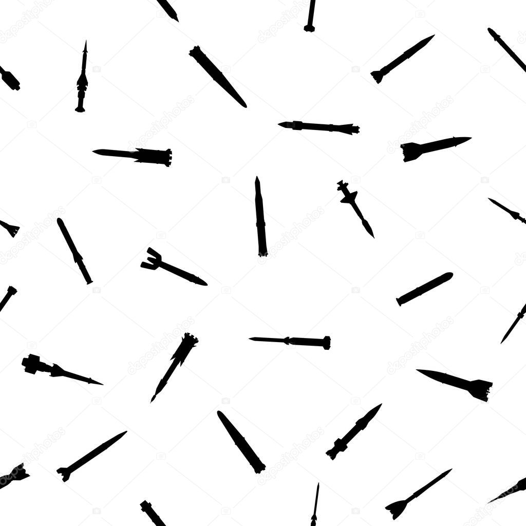 Rocket weapons silhouettes on white. Abstract seamless pattern. Vector EPS10. 