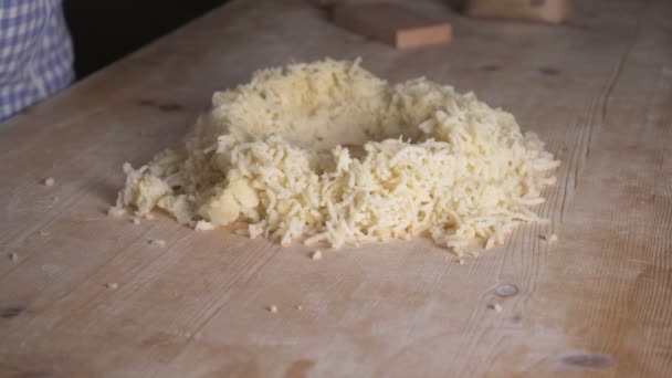 Close Proces Van Zelfgemaakte Veganistische Gnocchi Pasta Met Volkoren Meel — Stockvideo