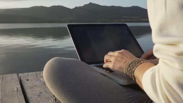 Internet Konzept Der Freien Berufswahl Eine Junge Frau Arbeitet Laptop — Stockvideo