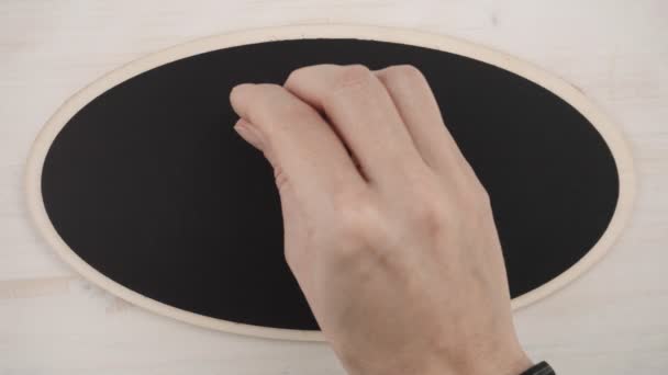 Top View Flat Lay Woman Hand Writing White Chalk Blackboard — Stock Video