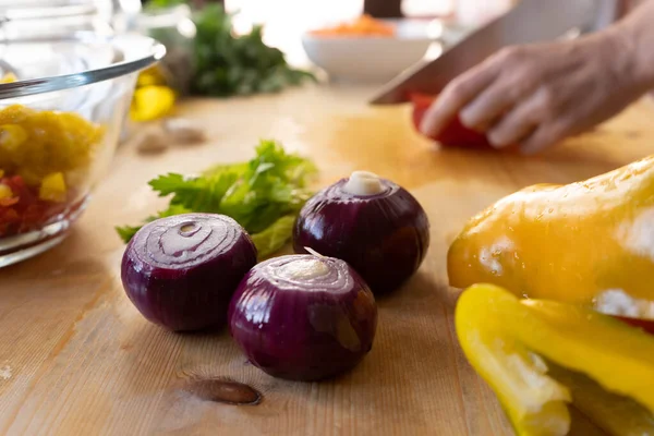 Moments Vie Quotidienne Dans Cuisine Méditerranéenne Vue Angle Bas Une — Photo