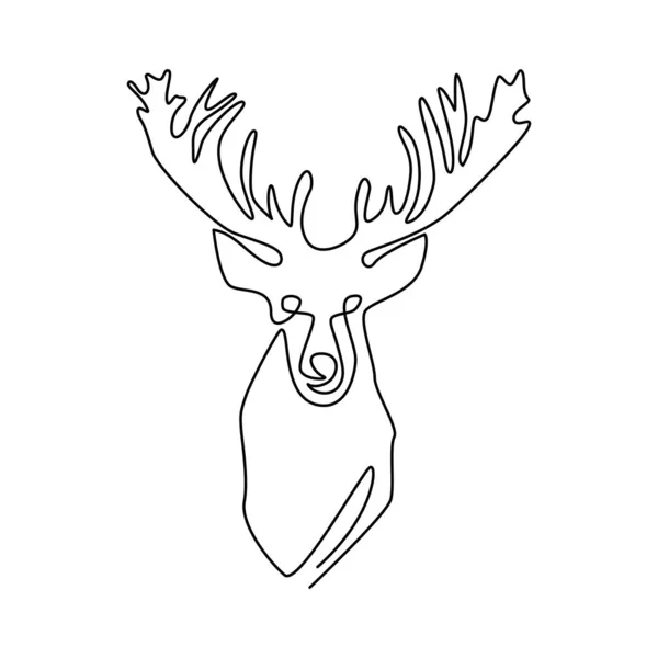 Una linea continua che disegna testa astratta di cervo. Moderna illustrazione animale a una linea, contorno estetico . — Vettoriale Stock