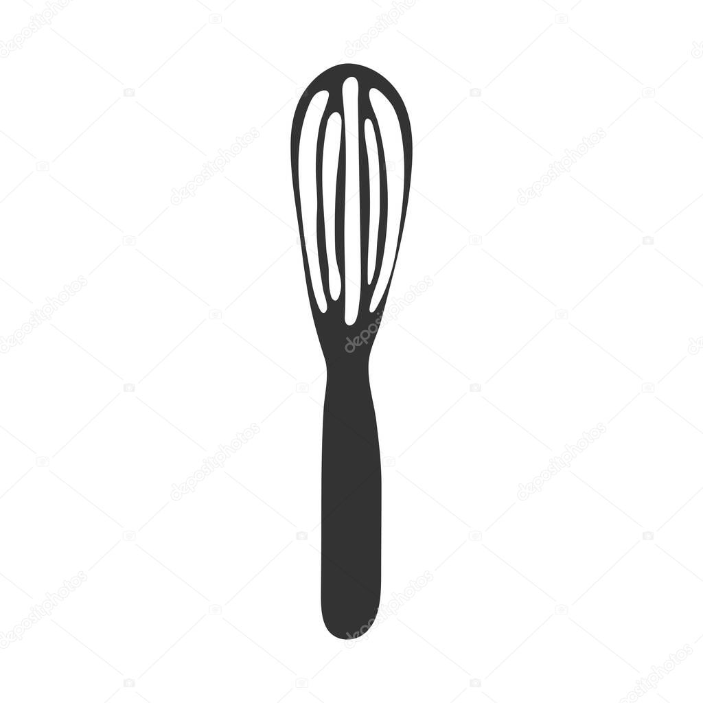Black cooking vector whisk doodle icon on white background, vector kitchen symbol