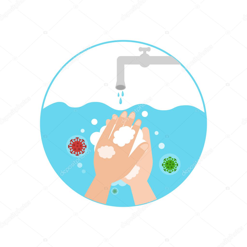 Coronavirus alert. Wash your hands icon. Wuhan virus prevention. Stop global epidemic of novel coronavirus. Vector illustration on the theme of hygiene