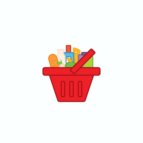 Grocery Shopping Basket Full Healthy Organic Fresh Natural Food Flat — Stock Vector