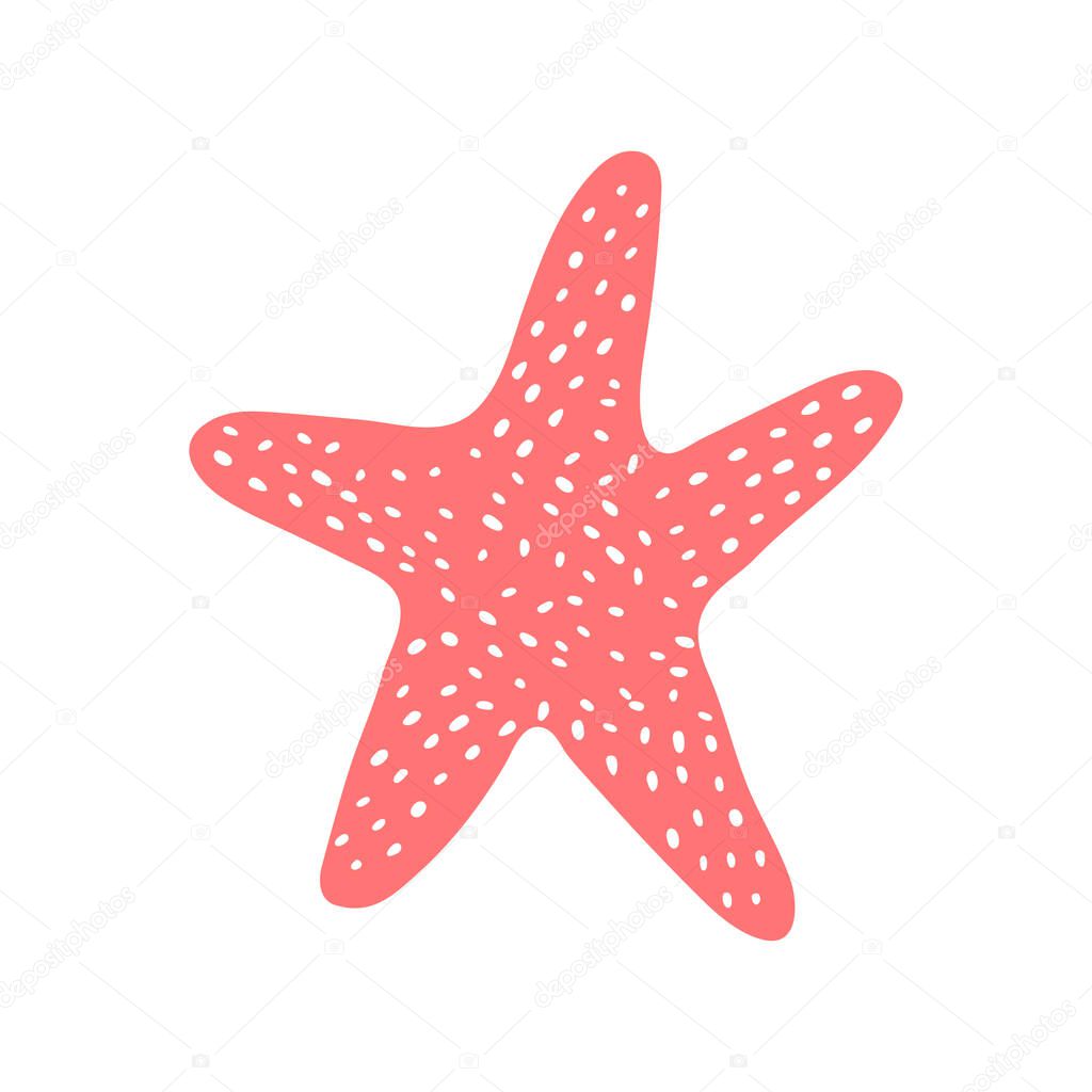 Simple starfish in flat style. Marine icon in cartoon style. Summer vector illustration. EPS 10