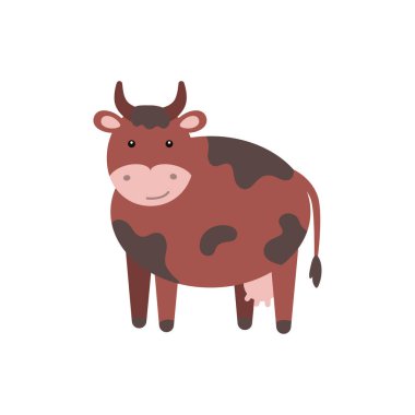 Şirin çizgi film evcil inek çizimi. Çiftlik hayvanı simgesi.