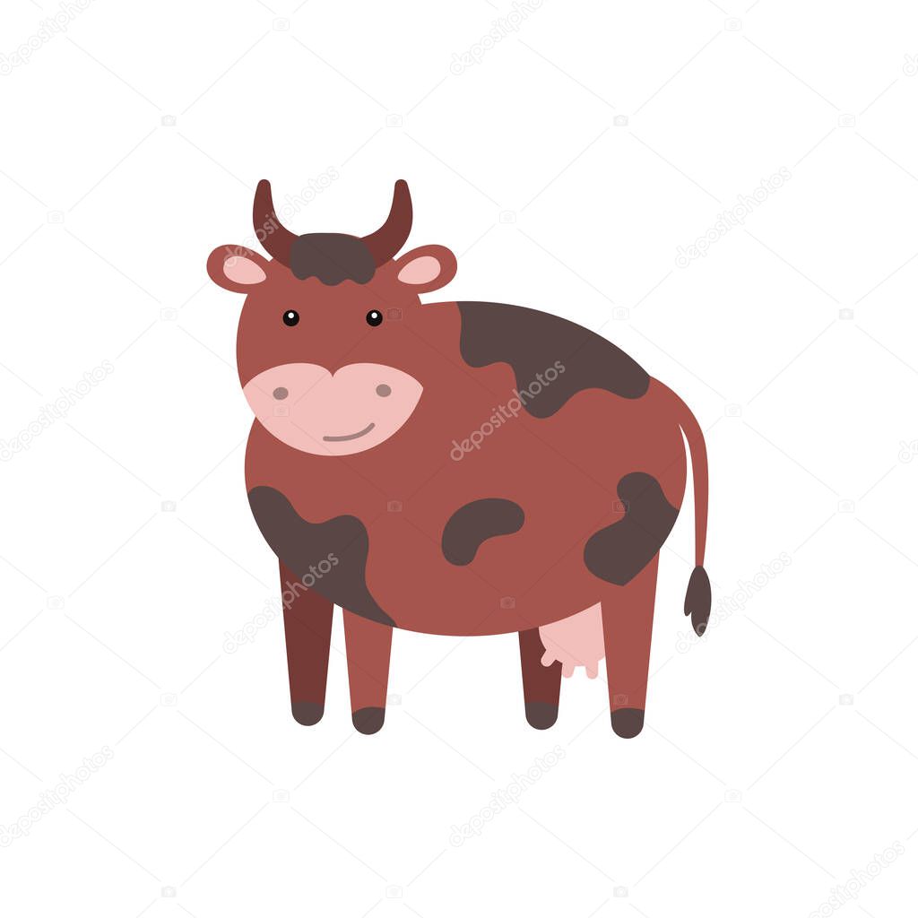 Cute cartoon domestic cow illustration. Farm animal icon.