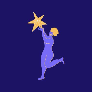 Mutlu kız elinde kocaman bir Noel yıldızı tutuyor..