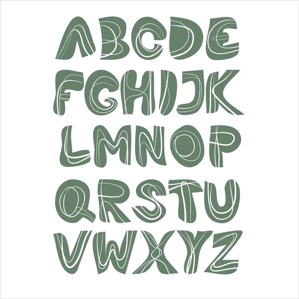 Engelse alfabet vector, typografie ontwerp. Achtergrond met decoratieve Latijnse letters. Affiche met gekrast latijn abc gemaakt in Scandinavische stijl. — Stockvector