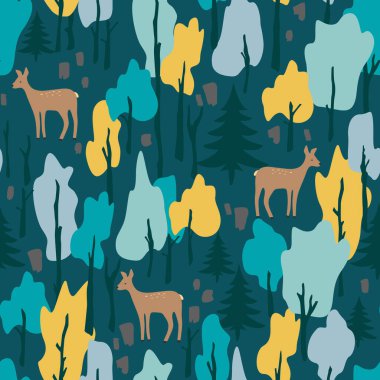 Ormanda geyik yumurtası deseni. İskandinav tarzında çizgi film orman hayatı.