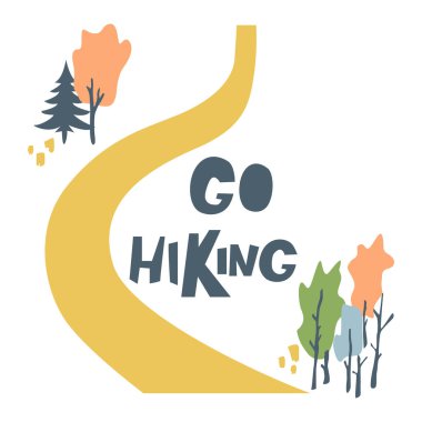 El yazısı çizerek yürüyüşe çık. Beyaz arka planda yol ve ağaçlarla cesaret verici bir ifade..