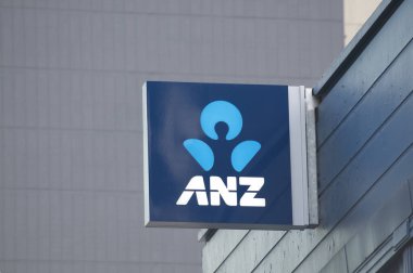 Brisbane, Queensland, Australia - 26th January 2020 : View of a ANZ (Australia and New Zealand Banking Group) Bank sign hanging in front of the bank entrance in Queenstreet mall in Brisbane