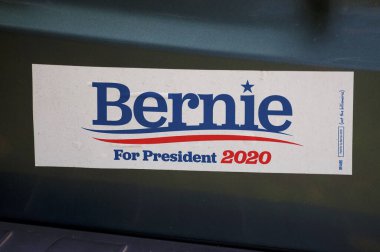 Bungalow, New South Wales, Australia - 11th February 2020 : Presidential candidate Bernie Sanders election stickers attached on a car bumper