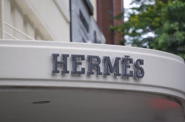 Brisbane, Queensland, Australia - 26th January 2020 : View of a Hermes sign hanging in front of the shop entrance in Brisbane. Hermes a French high fashion luxury goods manufacturer