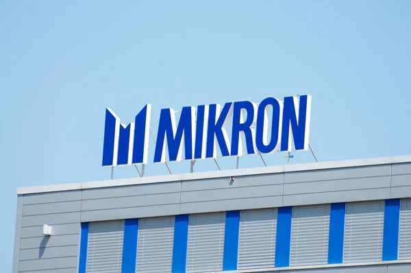 Agno Ticino Elveția Aprilie 2020 Logo Companiei Mikron Group Mikron — Fotografie, imagine de stoc