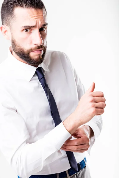 Uitdrukking van de onzekerheid over een zakenman gezicht — Stockfoto