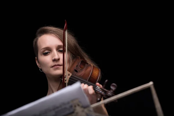 Violinista leyendo música partitura y tocando —  Fotos de Stock