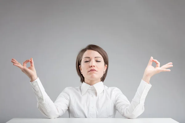 Office zen woman relaxing and meditating — Stock Photo, Image