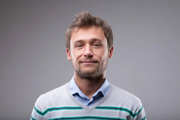 Friendly Bearded Young Man Lovely Warm Smile Head Shoulders Portrait — Stock Photo, Image