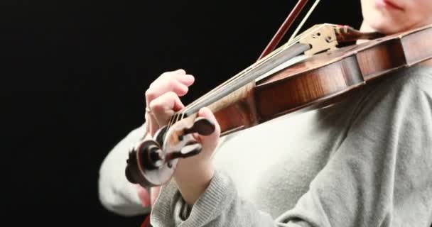 Músico Clásico Tocando Violín Barroco Sobre Fondo Negro Primer Plano — Vídeo de stock