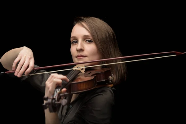 Violinista Feminina Apaixonada Profissional Violino Barroco Madeira Artesanal Antigo Tocando — Fotografia de Stock