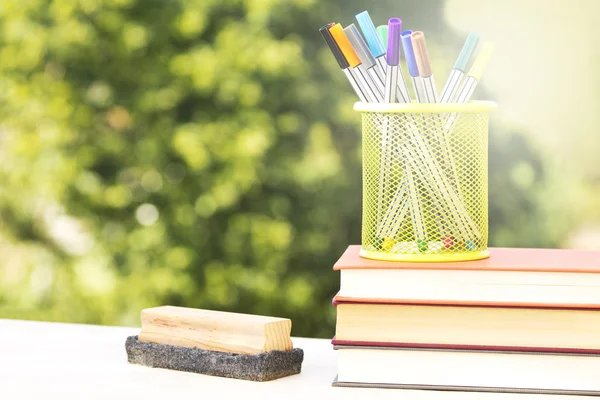 Concept back to school accessories on green background — Φωτογραφία Αρχείου
