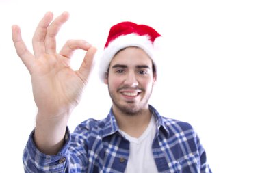 Tamam iz yapıyor Santa şapka ile erkek genç