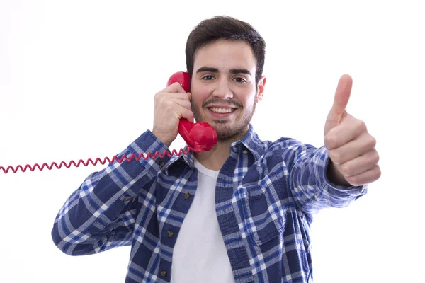 Male young with hat of santa doing sign of ok — Stock Photo, Image