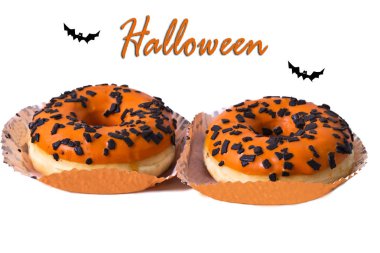 çörek Cadılar Bayramı Balkabağı izole etiketi