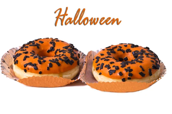 Donuts halloween pumpa med etikett isolerade — Stockfoto