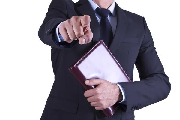 Hombre de negocios señalando aislado en blanco — Foto de Stock