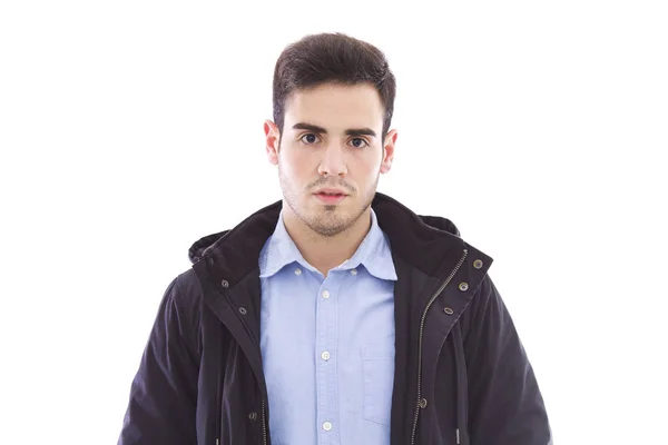 Retrato de jovem com camisa azul isolada — Fotografia de Stock