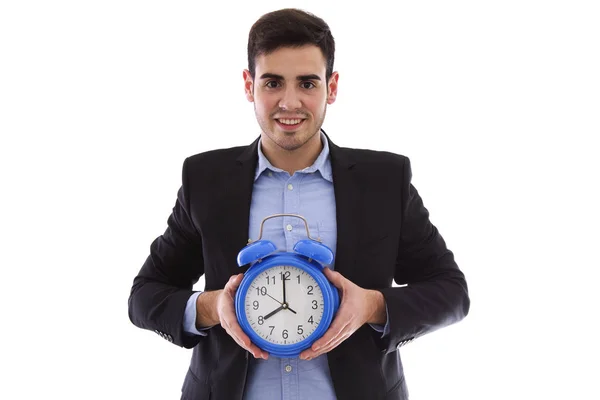 Hombre de negocios manteniendo el reloj alar — Foto de Stock