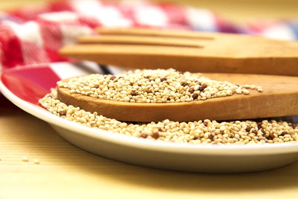 Quinoa a fa evőeszközök — Stock Fotó