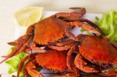 Yengeç yemek marul ve limon ile