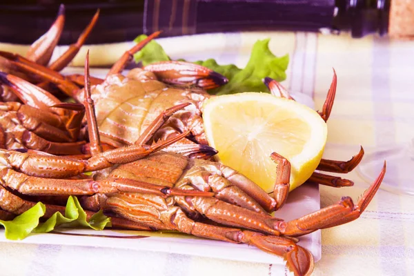 Cibo Natalizio Granchi Con Champagne — Foto Stock