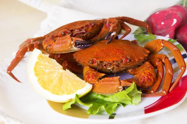 Seafood Crabs Lettuce Lemon — Stock Photo, Image