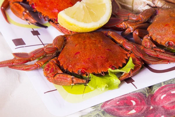 Christmas Dinner Crabs Lemon — Stock Photo, Image
