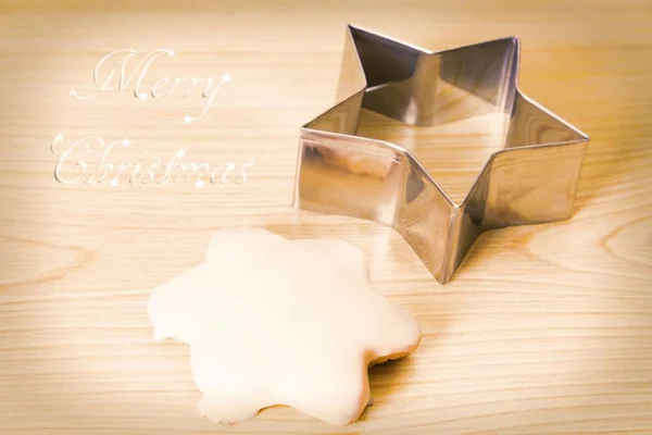Biscotti Natale Stellati Con Suo Stampo Ottone — Foto Stock