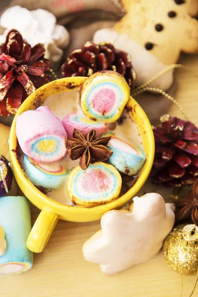 Tazza Cioccolato Con Marshmallow Dolci Natalizi — Foto Stock