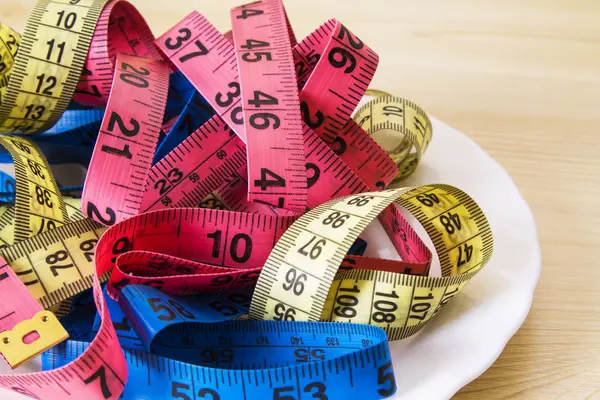 Plate Tape Measures Concept Diet Slimming — Stock Photo, Image