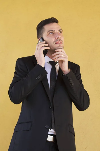 Man Suit Thinking Talking Cellphone Royalty Free Stock Photos