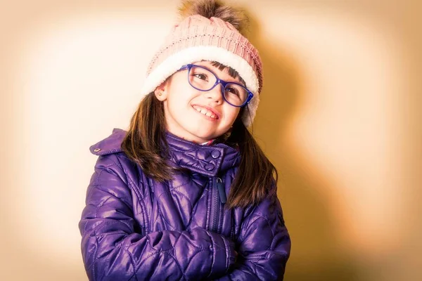 Portrait Girl Glasses Wool Hat — Stock Photo, Image