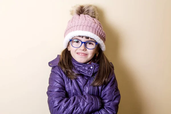 Retrato Menina Com Óculos Chapéu — Fotografia de Stock