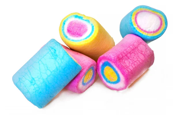 Sweet Kleurrijke Marshmallows Geïsoleerd Wit — Stockfoto