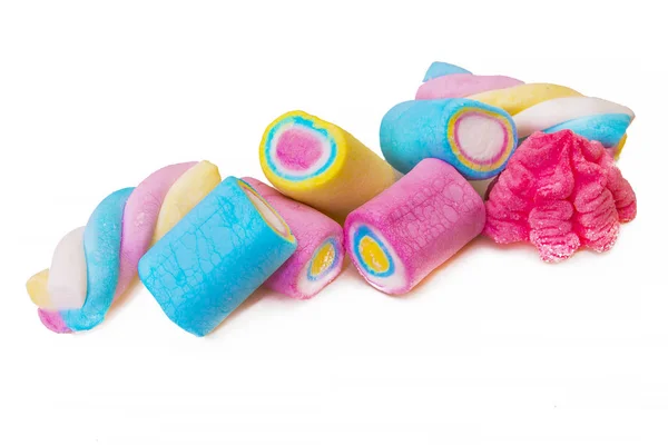 Sweet Kleurrijke Marshmallows Geïsoleerd Wit — Stockfoto