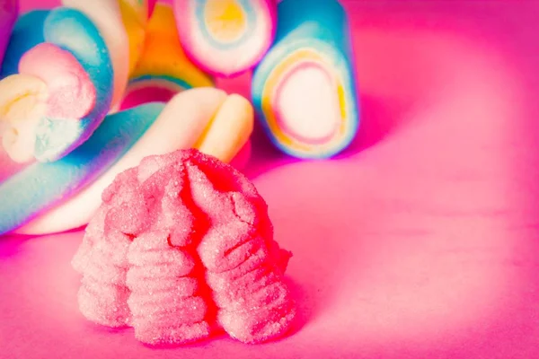 Milé Barevné Marshmallows Růžovém Pozadí — Stock fotografie